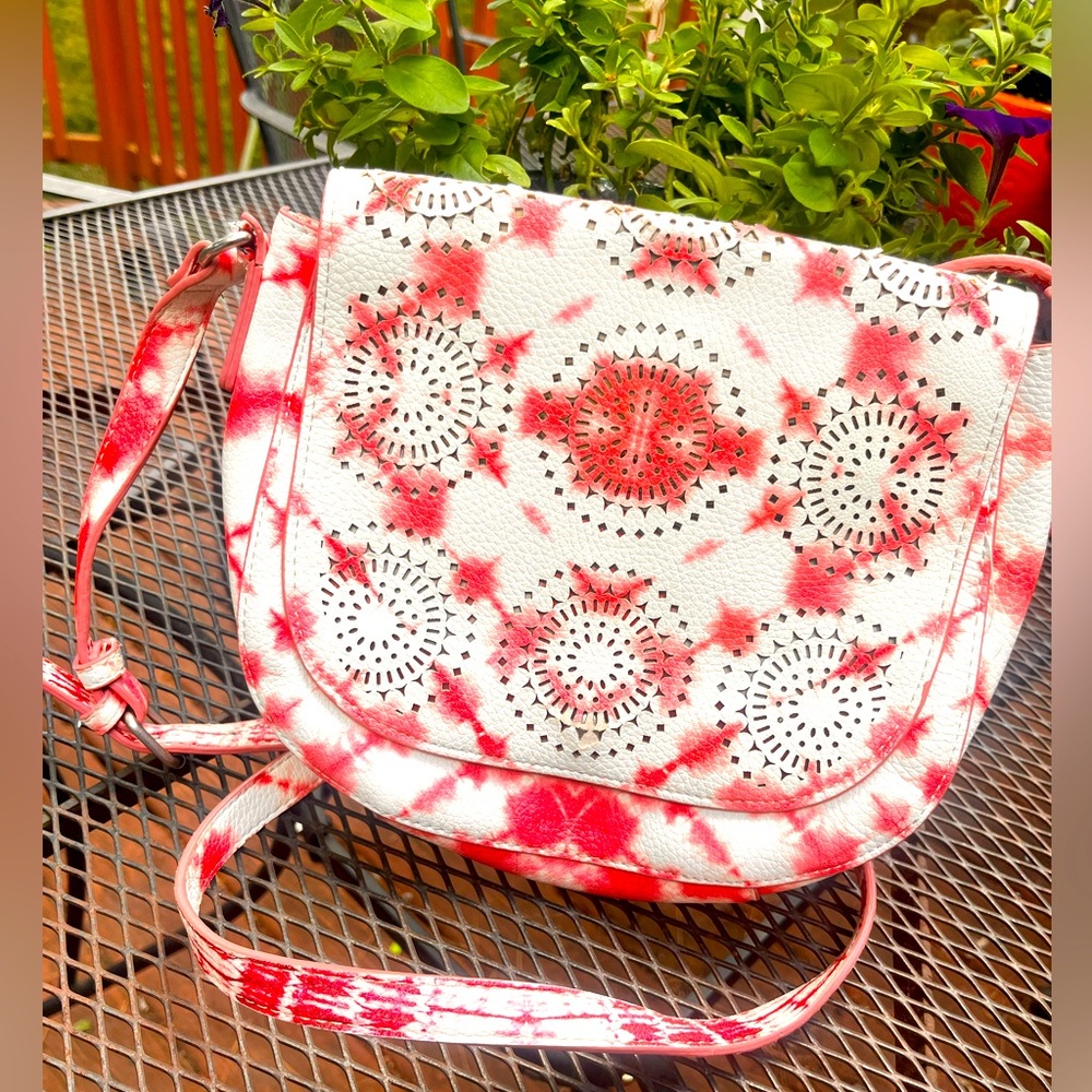 Desigual White Reddish/Pink Tie Dye Vegan Leather Crossbody Fall Bag